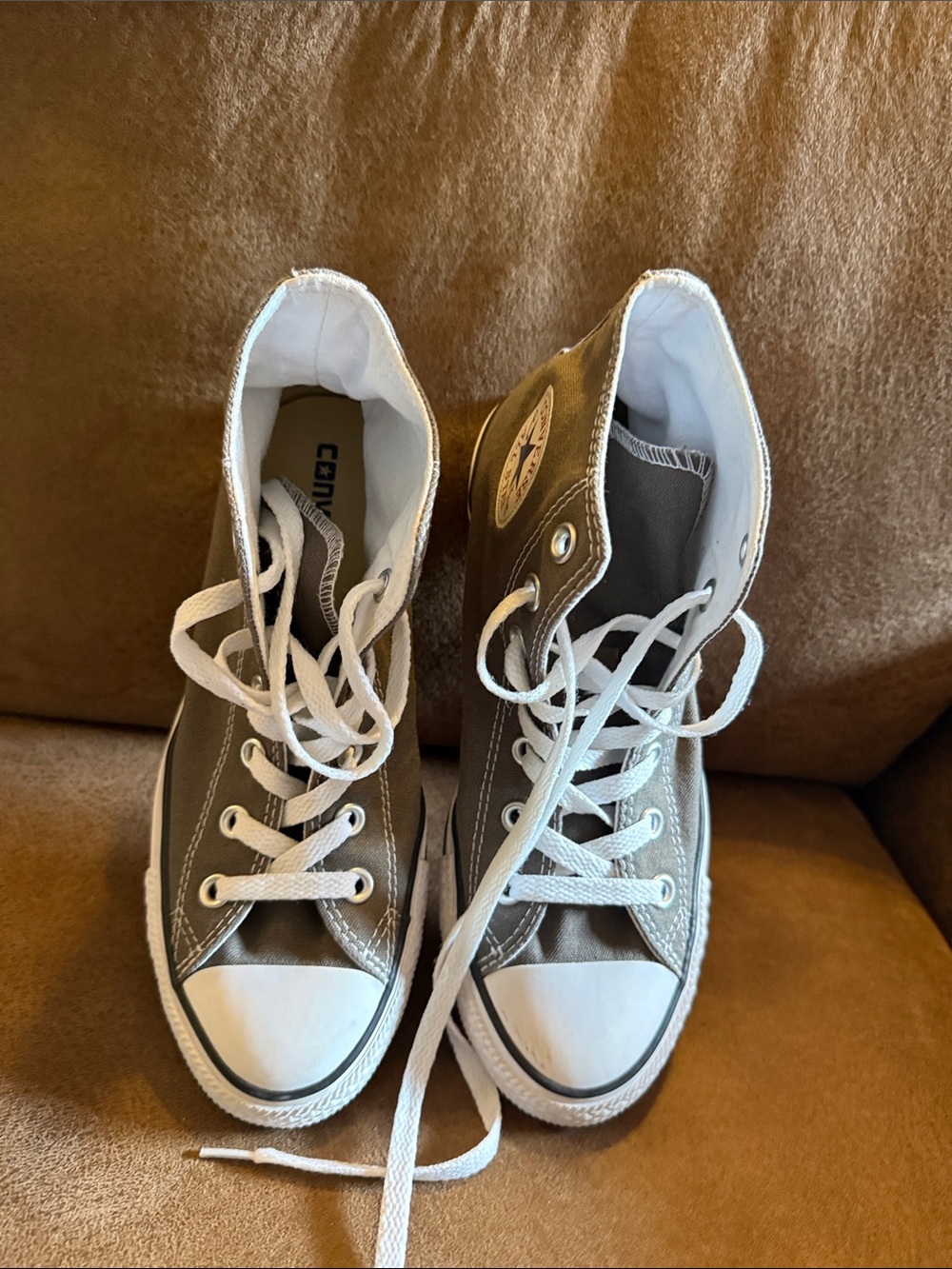 Canvas High-Top Sneakers in Gray and White